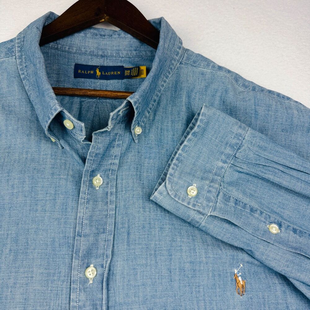 Ralph Lauren Men's 3XB Blue Chambray Cotton Button Down Pony Shirt